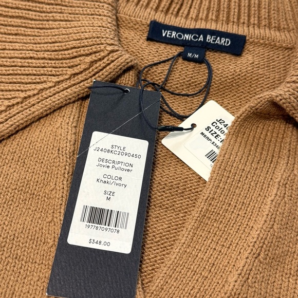 NWT Veronica Beard Jovie Pullover Sweater Women M Striped Cotton Khaki Ivory - Picture 10 of 16